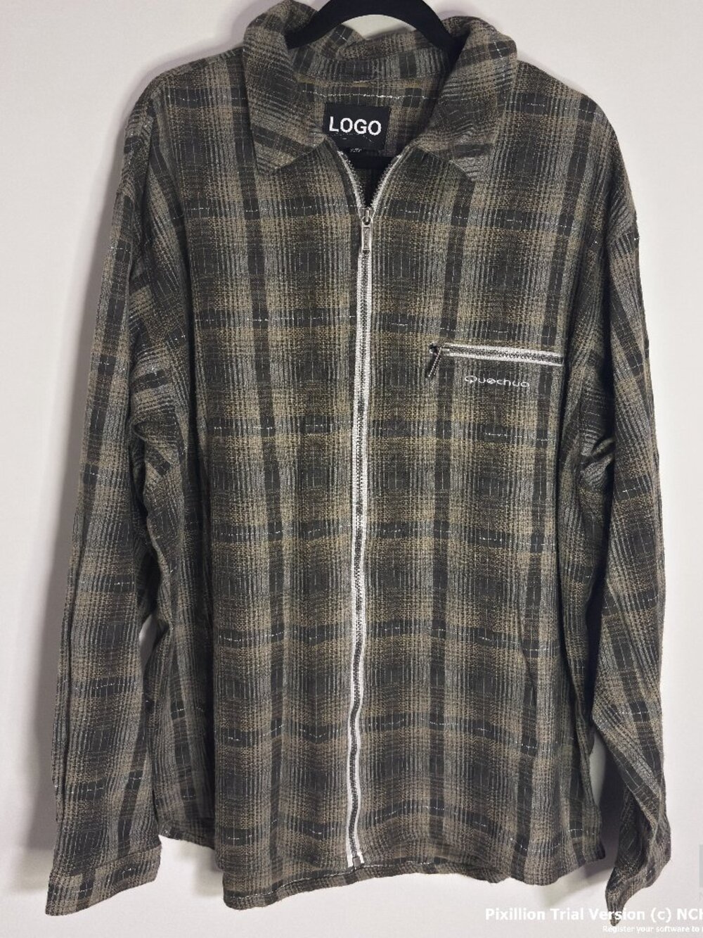 Logo Men's Spring/Summer/Fall Checkered Zip-Up Jacket
